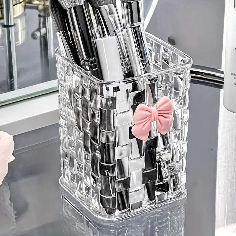 Acrylic Desk Organizer | Clear Pen Holder with Bow Accent