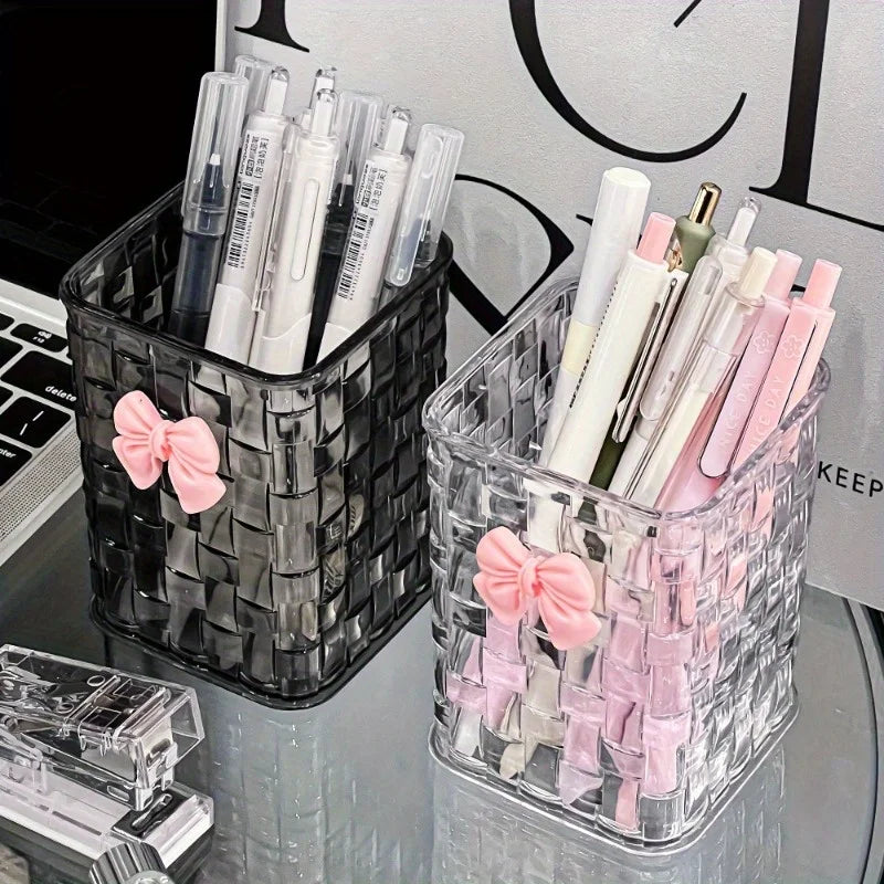 Acrylic Desk Organizer | Clear Pen Holder with Bow Accent