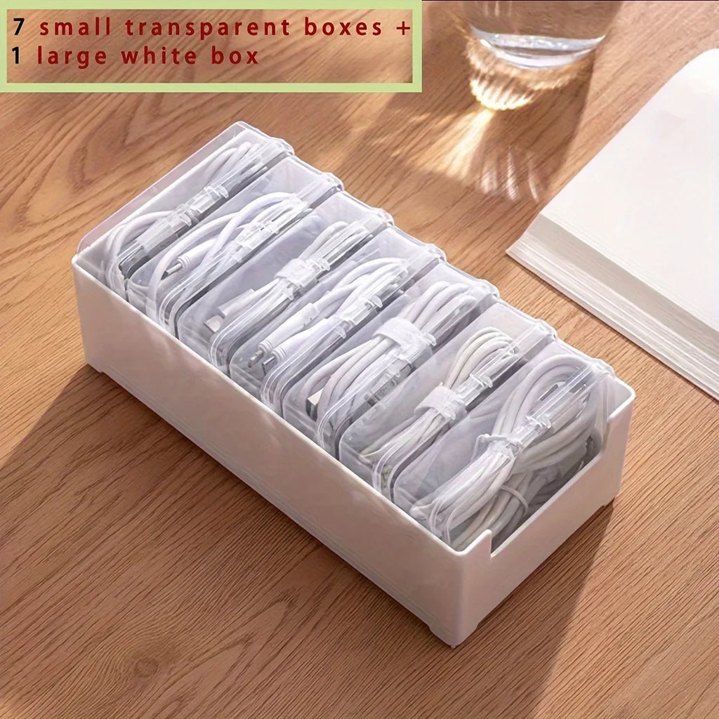 Desktop Cable Storage Box | 7-Compartment Desk Organizer