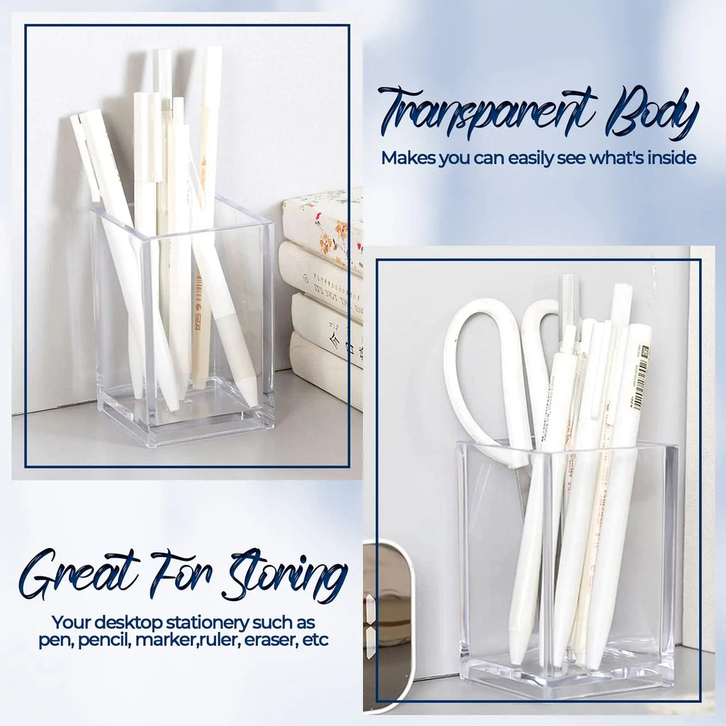 Acrylic Pen Holder Set | Clear Desk Stationery Organizer