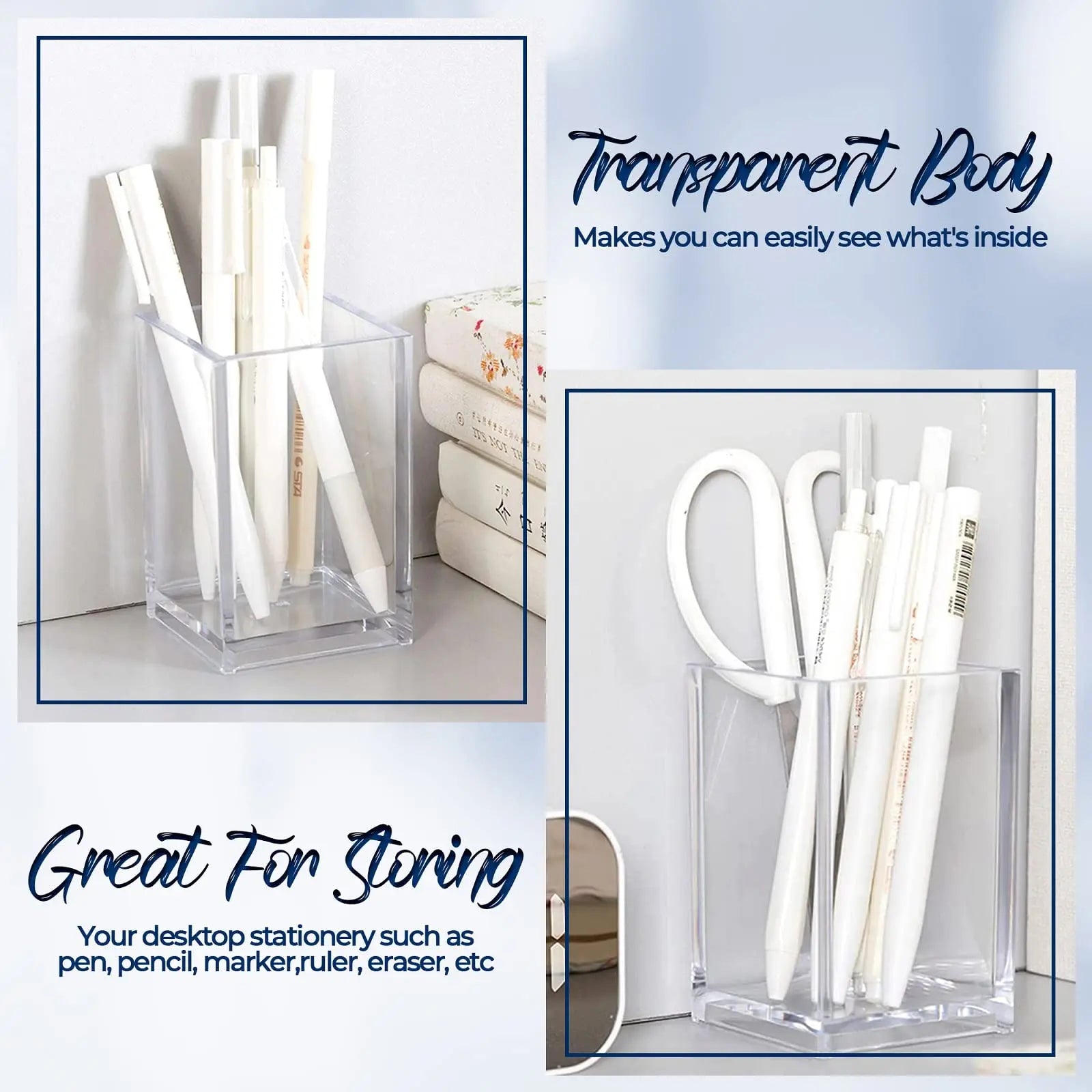 Acrylic Pen Holder Set | Clear Desk Stationery Organizer