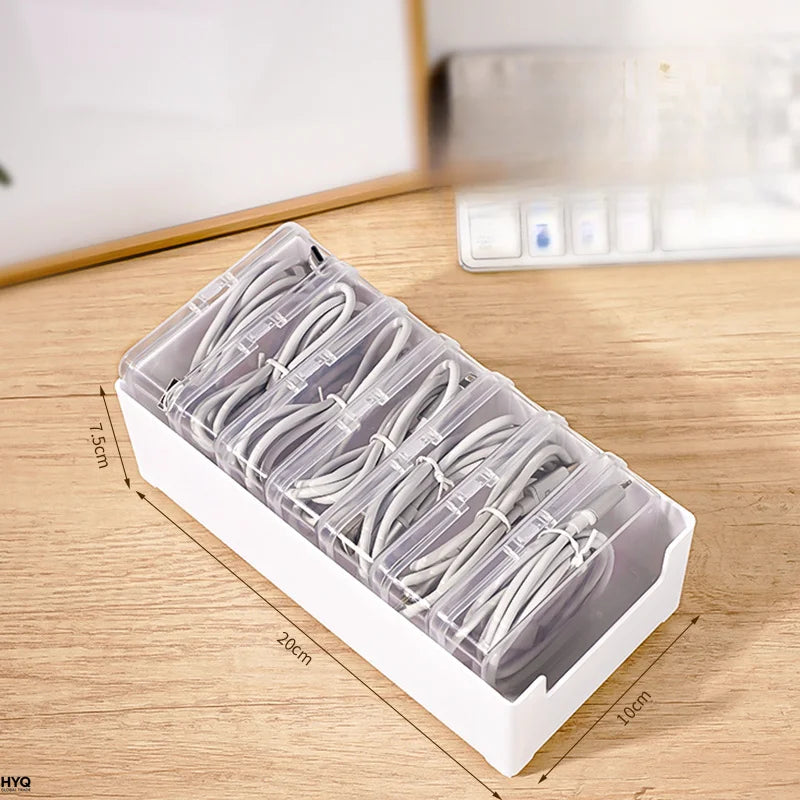 Desktop Cable Storage Box | 7-Compartment Desk Organizer