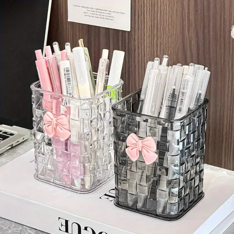 Acrylic Desk Organizer | Clear Pen Holder with Bow Accent