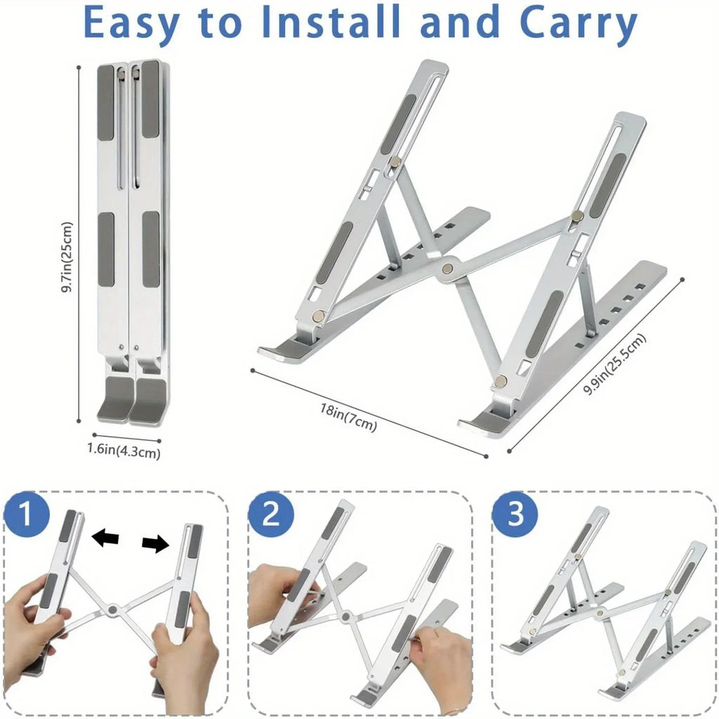 Aluminum Laptop Stand | Foldable 6-Level Height Adjustable