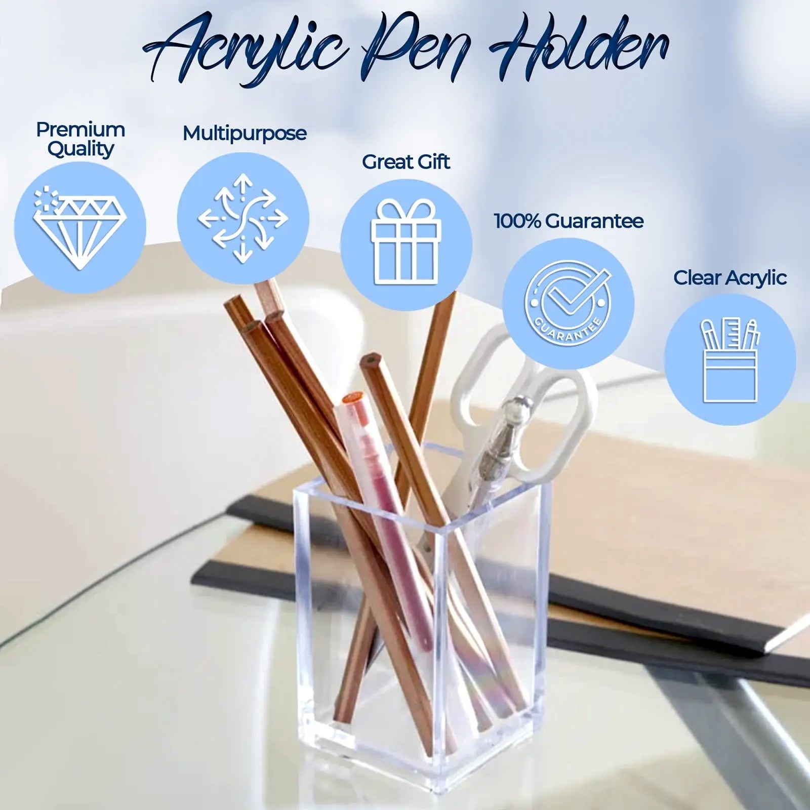 Acrylic Pen Holder Set | Clear Desk Stationery Organizer
