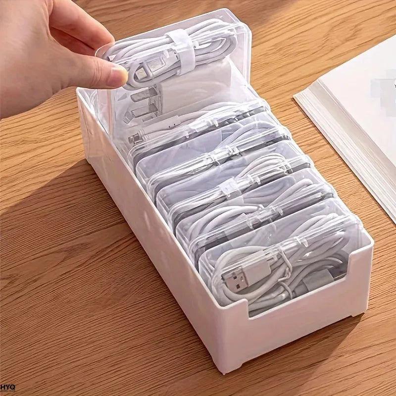 Desktop Cable Storage Box | 7-Compartment Desk Organizer